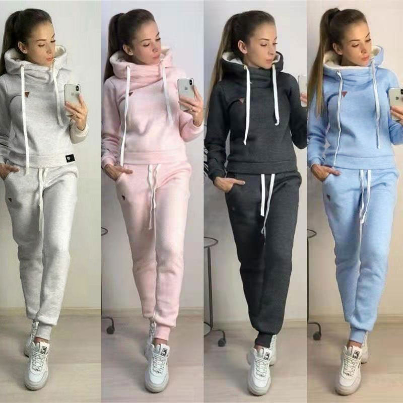 Women's Fleece Casual Sport Suit with Leather Patches