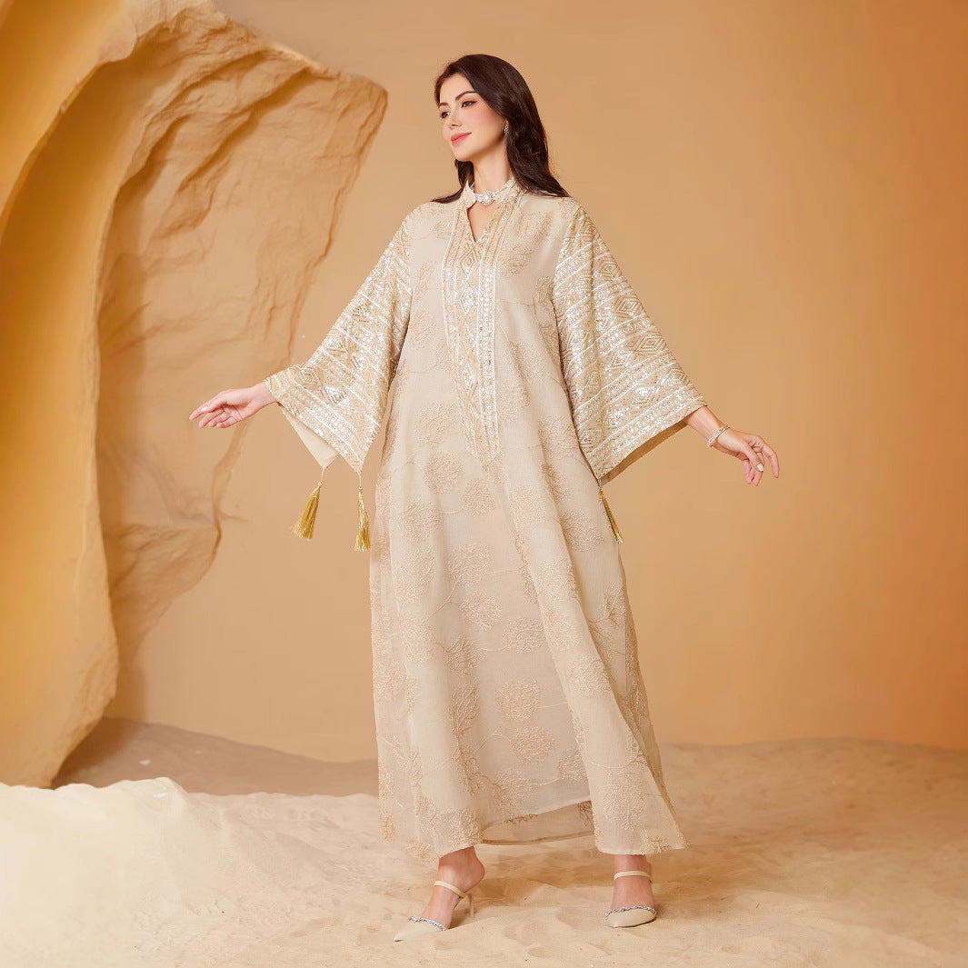 Muslim Mesh Embroidered Evening Dress