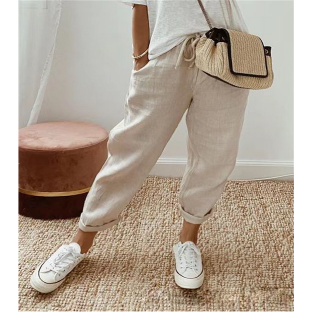 Pocket elastic casual pants for women