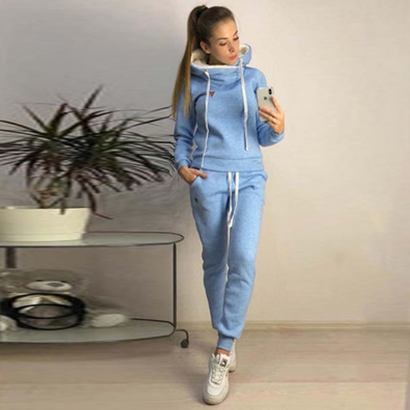 Women's Fleece Casual Sport Suit with Leather Patches