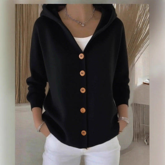 Buttoned knitted hooded sweater