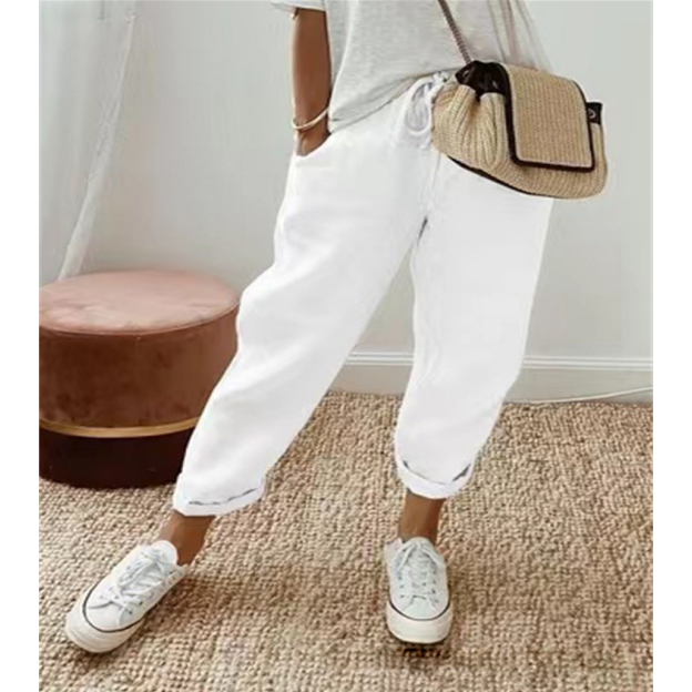 Pocket elastic casual pants for women