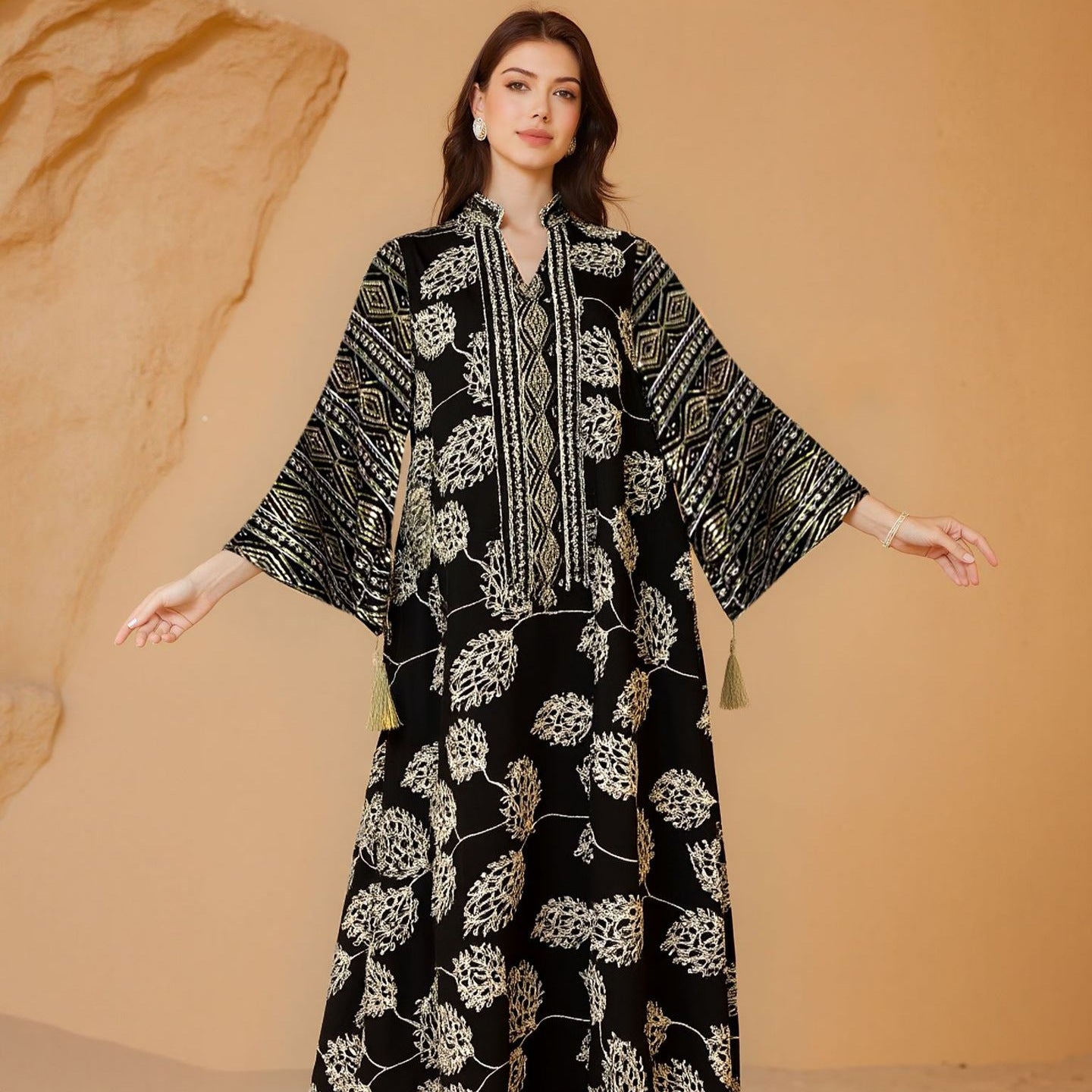 Muslim Mesh Embroidered Evening Dress