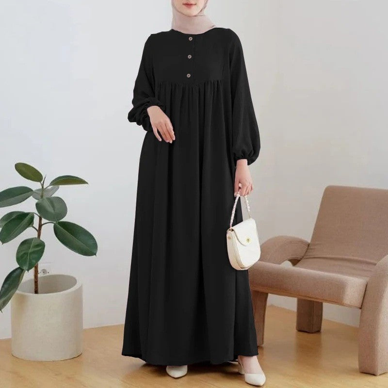 Muslim Women's Elegant Lantern Sleeve Long Dress