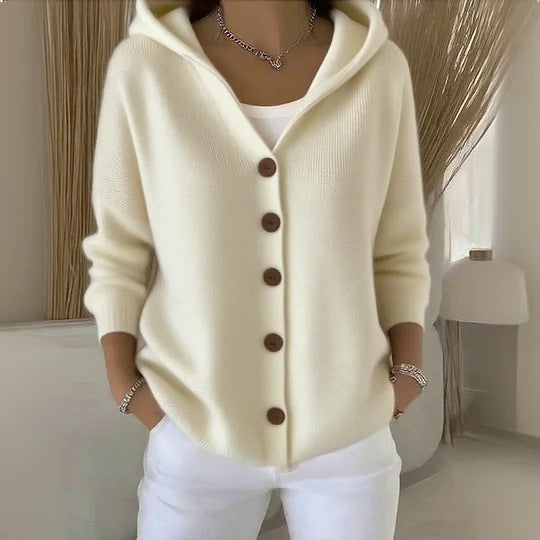 Buttoned knitted hooded sweater