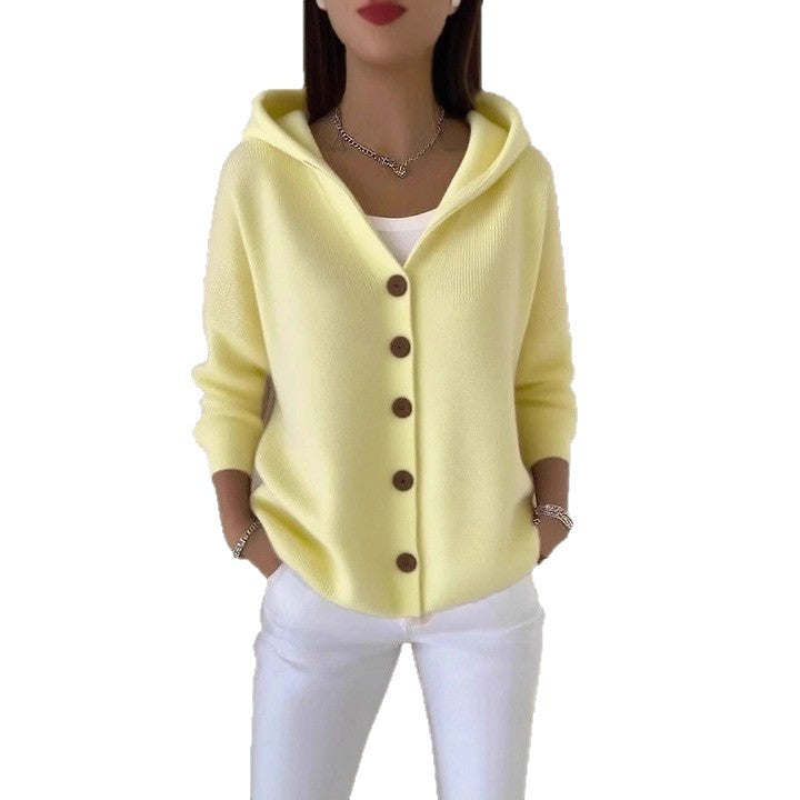 Buttoned knitted hooded sweater