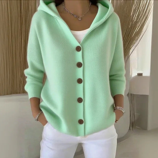 Buttoned knitted hooded sweater