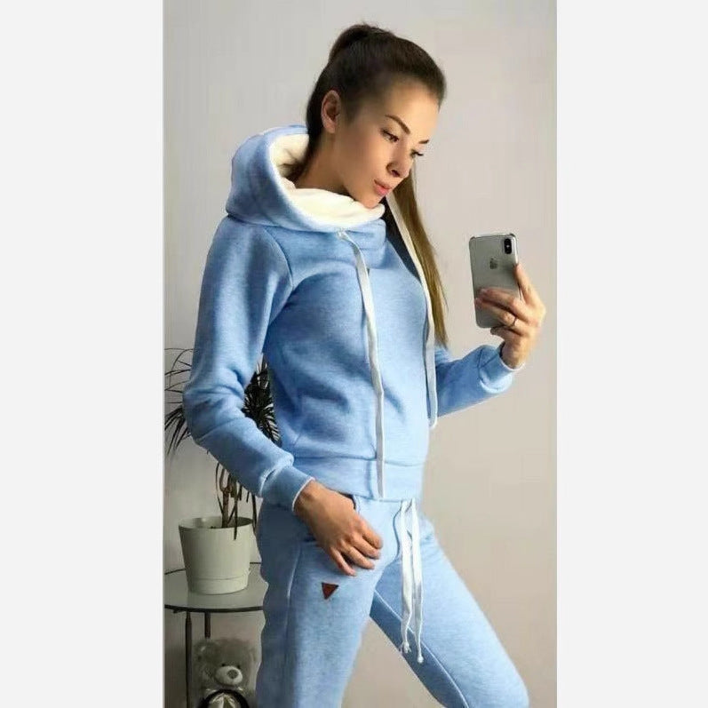 Women's Fleece Casual Sport Suit with Leather Patches