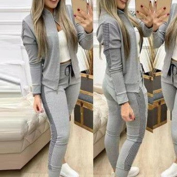 Long Sleeve Plaid Women's Casual Suit