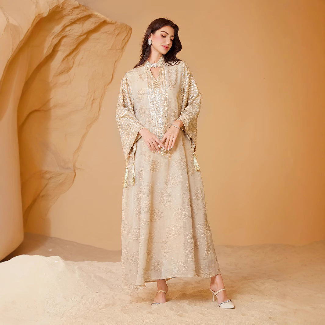Muslim Mesh Embroidered Evening Dress