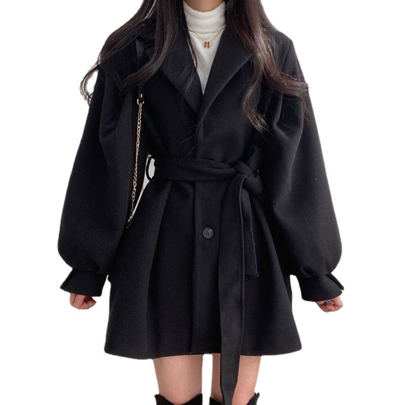 Women's British Style Woolen Mid-Length Coat