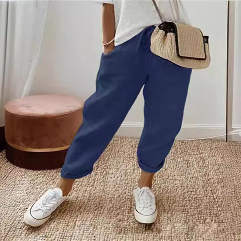 Pocket elastic casual pants for women