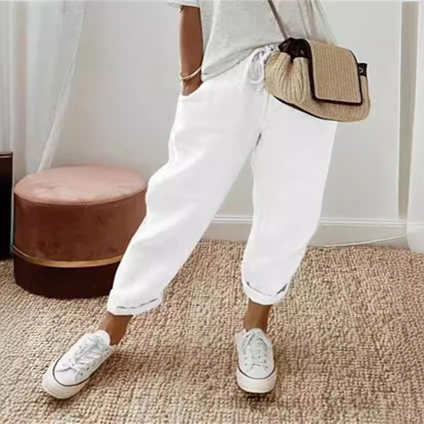 Pocket elastic casual pants for women