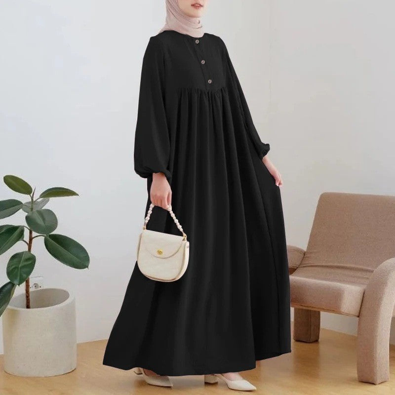 Muslim Women's Elegant Lantern Sleeve Long Dress
