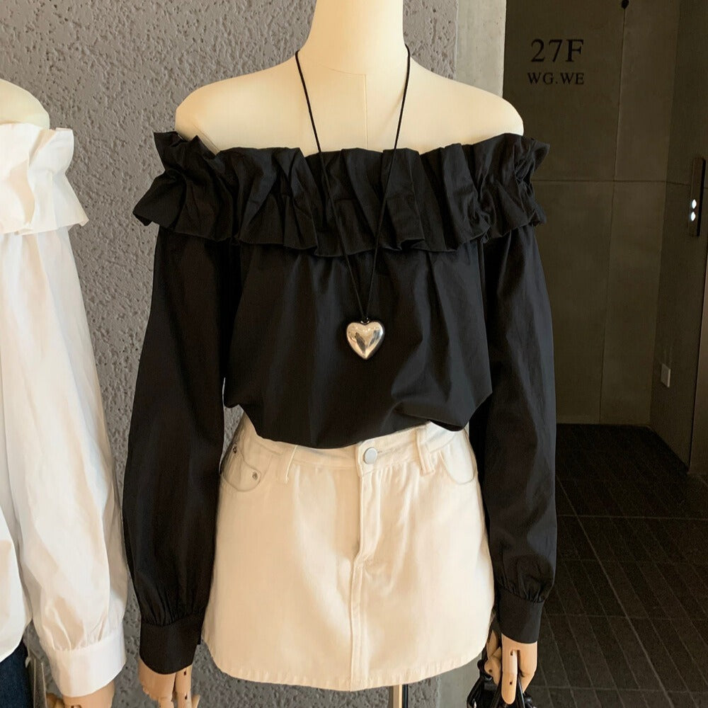 Elegant Bud Loose Slimming Off-shoulder Long Sleeve Shirt