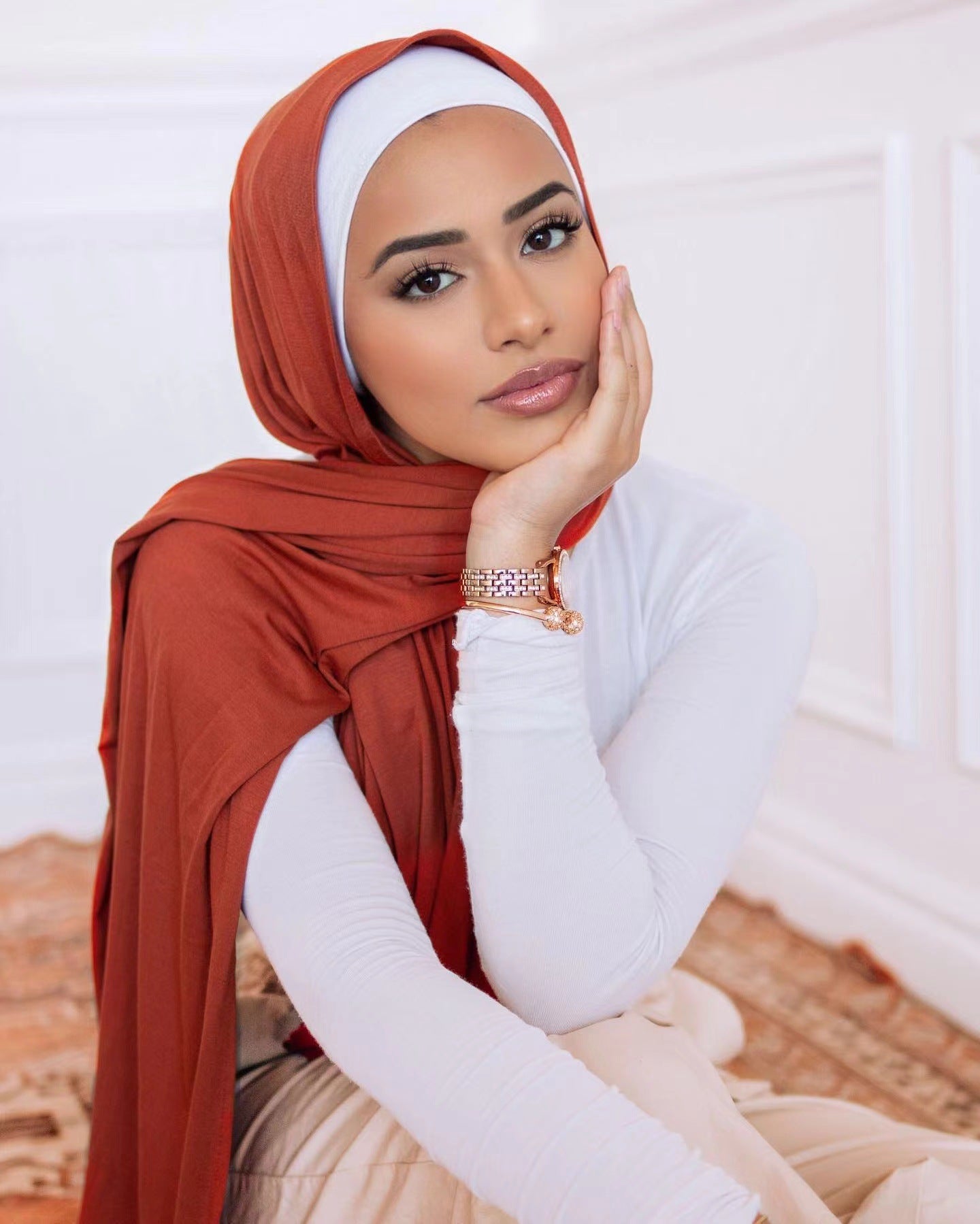 Solid-color lustrous cotton scarf for women