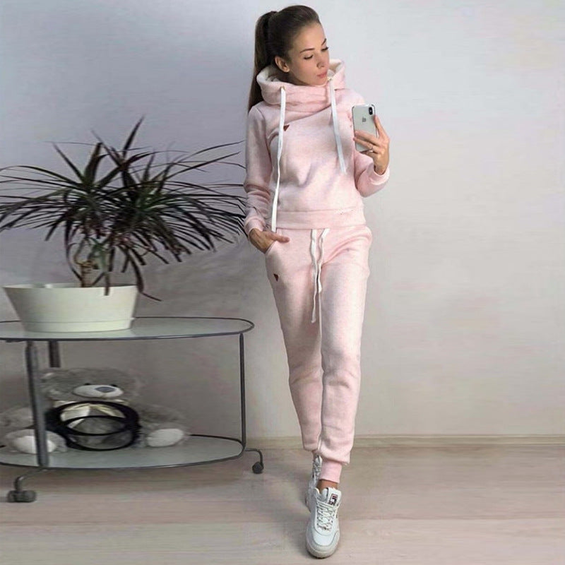 Women's Fleece Casual Sport Suit with Leather Patches