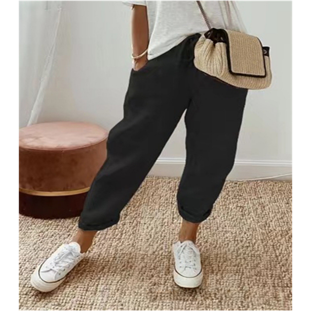 Pocket elastic casual pants for women