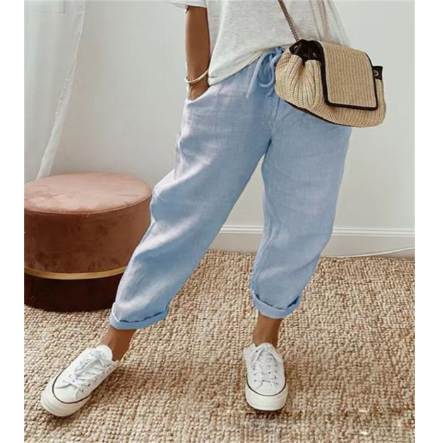 Pocket elastic casual pants for women