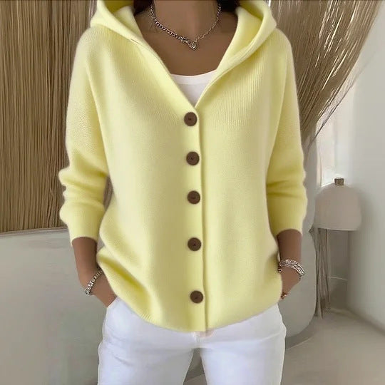 Buttoned knitted hooded sweater