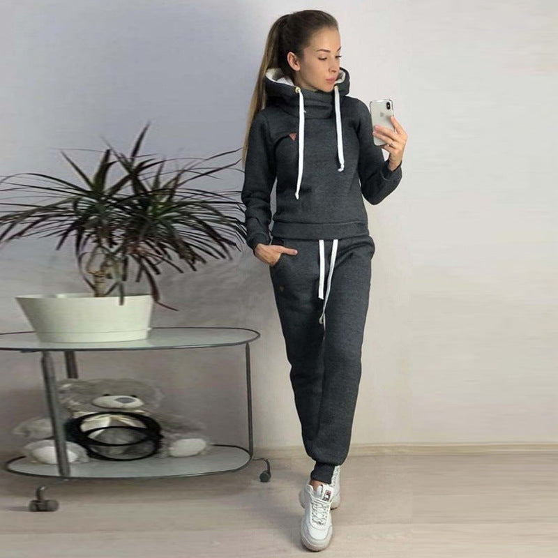 Women's Fleece Casual Sport Suit with Leather Patches