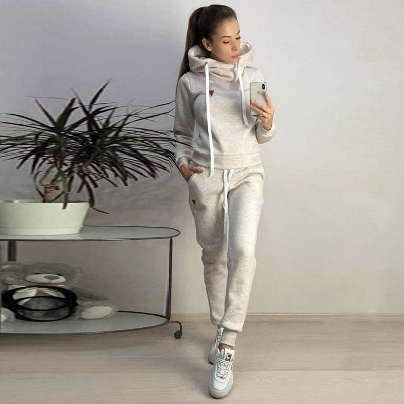 Women's Fleece Casual Sport Suit with Leather Patches