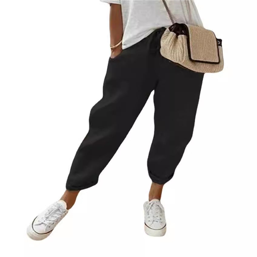 Pocket elastic casual pants for women
