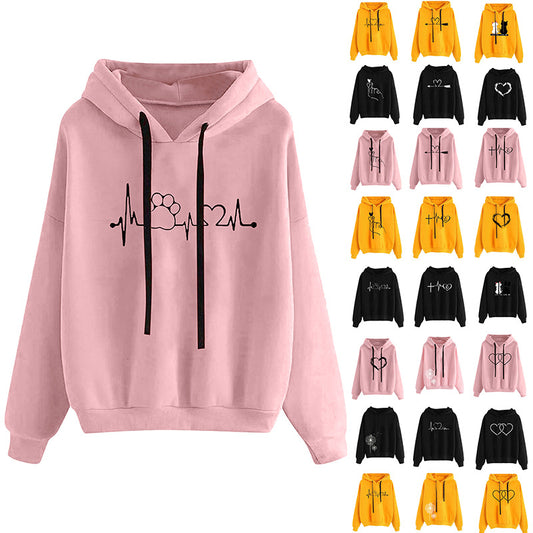 Women's Hooded Sweatshirt Loose Fit Printed Pullover
