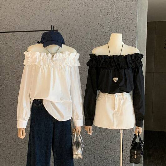 Elegant Bud Loose Slimming Off-shoulder Long Sleeve Shirt