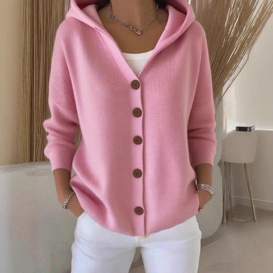 Buttoned knitted hooded sweater
