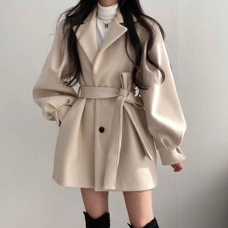 Women's British Style Woolen Mid-Length Coat