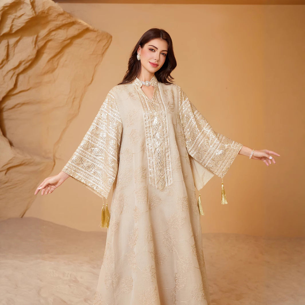 Muslim Mesh Embroidered Evening Dress