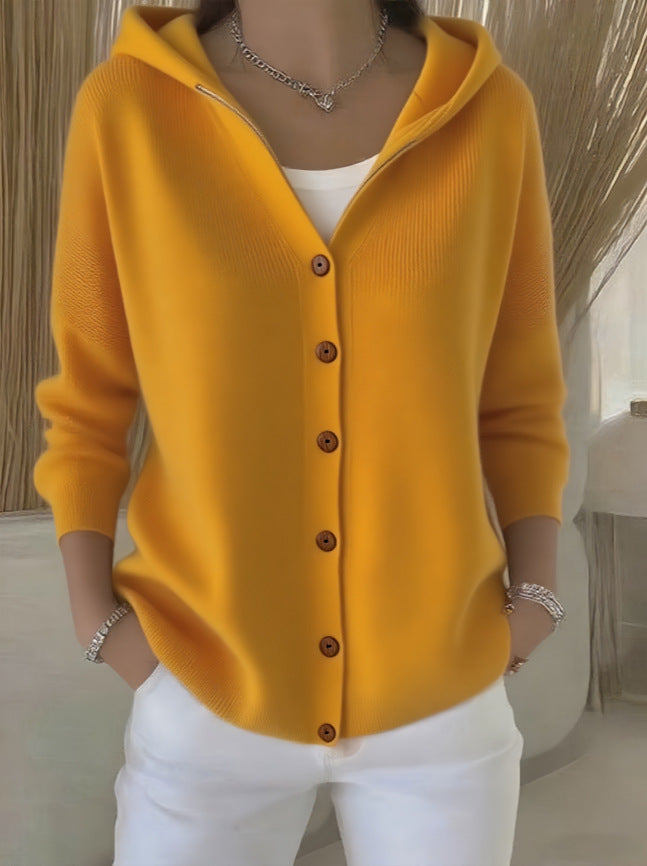 Buttoned knitted hooded sweater