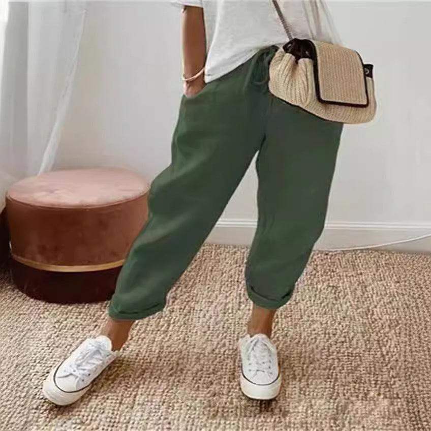 Pocket elastic casual pants for women